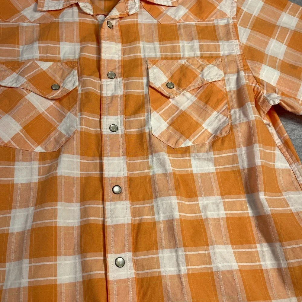 Polo Ralph Lauren Western Snap Shirt Boys Large 14-16 Orange White Plaid Cotton